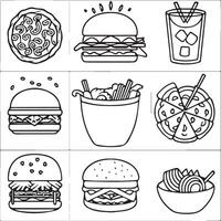 Food coloring pages for coloring book. Food outline vector. vector