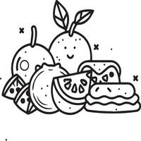 Food coloring pages for coloring book. Food outline vector. vector