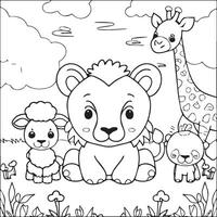 Cute baby animals coloring pages. Cute baby animals outline vector