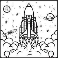 Outer space coloring pages for kids. Space coloring pages. Space outline vector