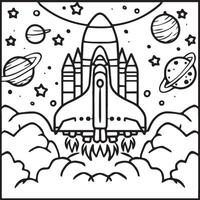 Outer space coloring pages for kids. Space coloring pages. Space outline vector