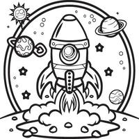Outer space coloring pages for kids. Space coloring pages. Space outline vector