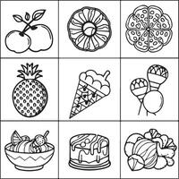 Food coloring pages for coloring book. Food outline vector. vector