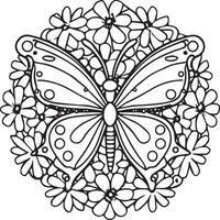 Butterflies and flowers coloring pages for coloring book vector