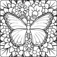 Butterflies and flowers coloring pages for coloring book vector