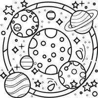 Outer space coloring pages for kids. Space coloring pages. Space outline vector