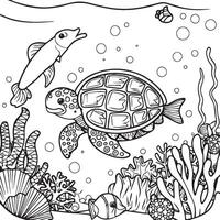 Sea life coloring pages for coloring book. Sea life outline vector