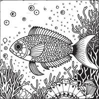 Sea life coloring pages for coloring book. Sea life outline vector