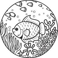 Sea life coloring pages for coloring book. Sea life outline vector