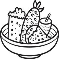 Food coloring pages for coloring book. Food outline vector. vector