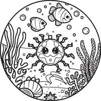 Sea life coloring pages for coloring book. Sea life outline vector