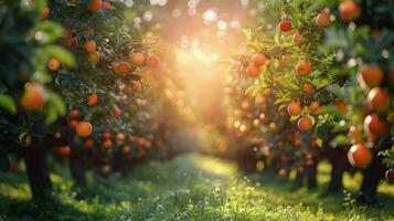 AI generated Lush Orchard With Ripe Oranges photo