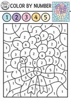 Vector wedding or spring color by number activity with cute bouquet and bow. Marriage ceremony or bride accessory. Black and white counting game or coloring page with flower arrangement
