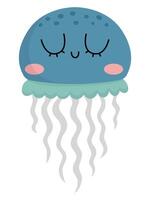 Vector jellyfish icon. Under the sea illustration with cute funny jelly fish. Ocean animal clipart. Cartoon underwater or marine clip art for children isolated on white background