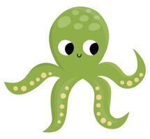 Vector green octopus icon. Under the sea illustration with cute funny ocean animal. Cartoon underwater or marine clipart for children isolated on white background