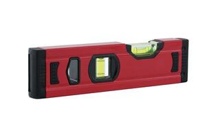 Red spirit level with bubble indicator isolated on white photo