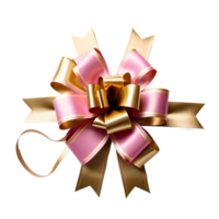 AI generated pink gold gift bow isolated transparent background. ai generative png