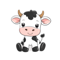 ai généré dessin animé noir blanc vache autocollant clipart png