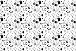 Seamless pattern with geometric elements and alphabets. Black and white background. educational seamless pattern illustration. abstract pattern backdrop. vector