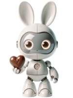 ai généré 3d personnage robot blanc lapin en portant science-fiction Chocolat cœur forme isolé illustration png