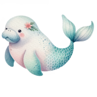 AI generated Mermaid Manatee watercolor ocean animal adorable png