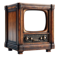 AI generated Wooden retro TV old style television isolate screen empty transparent background. png