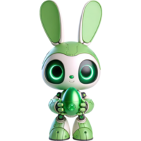 AI generated 3D character Robot green bunny holding Sci-fi green easter egg png