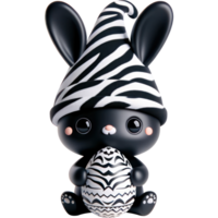 ai généré 3d personnage noir lapin hésitant gnome chapeau en portant Pâques Oeuf png