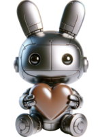 ai généré 3d personnage robot lapin en portant science-fiction Chocolat cœur forme isolé illustration png