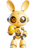 AI generated 3D character Robot Yellow bunny holding Sci-fi Yellow easter egg isolated illustration png