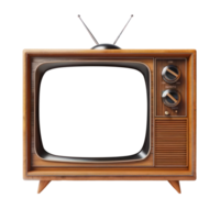 AI generated Wooden retro TV old style television isolate screen empty transparent background. png