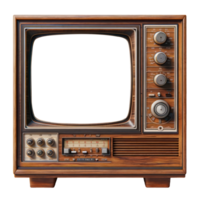 AI generated Wooden retro TV old style television isolate screen empty transparent background. png