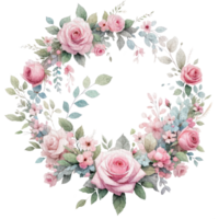 AI generated Rose floral Wreath spring watercolor border decoration art png
