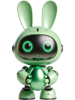 ai genererad 3d karaktär robot grön kanin innehav sci-fi grön påsk ägg isolerat illustration png