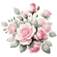 ai généré Rose floral brunch printemps aquarelle frontière décoration art. png