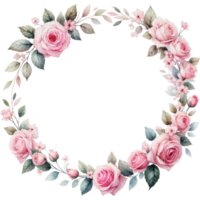 ai généré Rose floral couronne printemps aquarelle frontière décoration art png