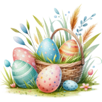 AI generated Easter flower basket easter eggs Watercolor png