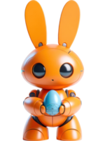 AI generated 3D character Robot orange bunny holding Sci-fi green easter egg isolated illustration png