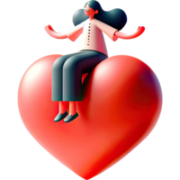 AI generated Female character cute sit on big heart balloon falling in love concept for love and Valentine. png