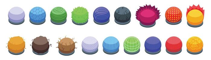 Sphere shield icons set isometric vector. Modern futuristic tech vector