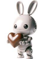 ai généré 3d personnage robot blanc lapin en portant science-fiction Chocolat cœur forme isolé illustration png