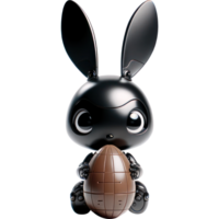 ai généré 3d personnage robot noir lapin en portant science-fiction chocolat Pâques Oeuf png