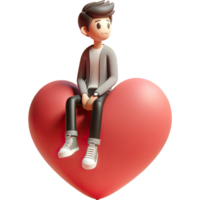 ai generiert männlich Charakter süß sitzen auf groß Herz Ballon fallen im Liebe Konzept zum Liebe und Valentinstag. png