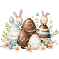 ai généré Oeuf Chocolat mignonne personnage Pâques Chocolat thème aquarelle png