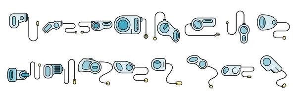 Retractable dog leash icons set vector color