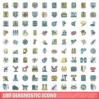 100 diagnostic icons set, color line style vector