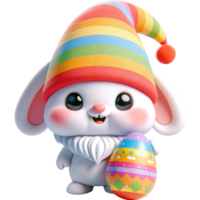 AI generated 3D character bunny waering gnome hat holding easter egg png