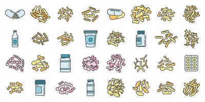 Probiotics microbiology icons set vector color