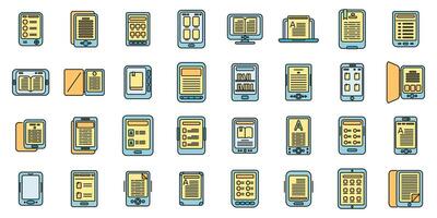 E-book application icons set vector color