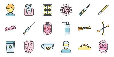 Tonsillitis icons set vector color